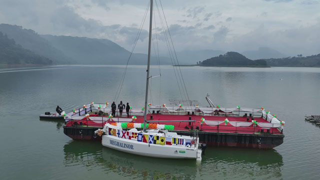 Meghalaya Chief Minister Conrad K Sangma launches the state’s first sailing yacht, Meghalinor, commissioned at beautiful Umiam Lake Wednesday. Image: DIPR