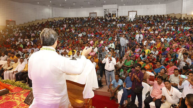 Tripura Chief Minister Dr Manik Saha speaks at an event marking inauguration of development projects before a packed audience in south Tripura Friday. Image: DICA