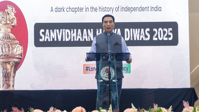 Mizoram Chief Minister Lalduhoma speaks at the observance of the “Samvidhan Hatya Diwas” (Constitution Murder Day) at Aizawl Wednesday. Image: DIPR
