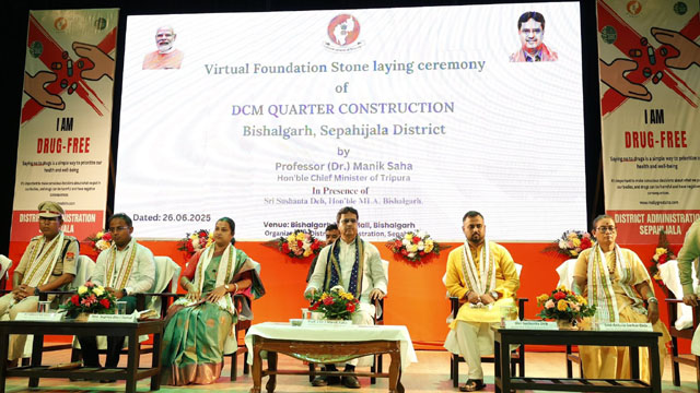 Tripura Chief Minister Dr Manik Saha attends a programme at Bishalgarh to mark virtual inauguration of government projects in Sepahijala district Thursday. Image: DICA