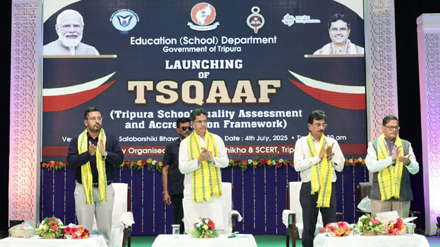 Tripura Chief Minister Dr Manik Saha launches the Tripura School Quality Assessment & Accreditation Framework (TSQAAF) for schools in Agartala Friday. Image: Web