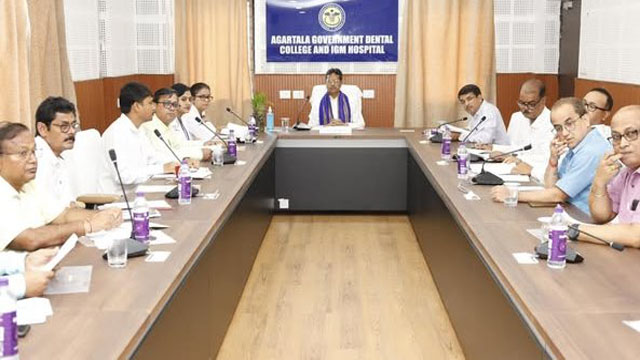 Tripura Chief Minister Dr Manik Saha chairs a meeting to discuss various issues pertaining Agartala Government Dental College in Agartala Thursday. Image: DICA