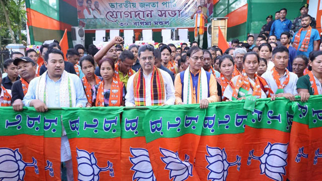 Tripura Chief Minister Dr Manik Saha attends a joining programme in south Tripura Tuesday. Image: Web