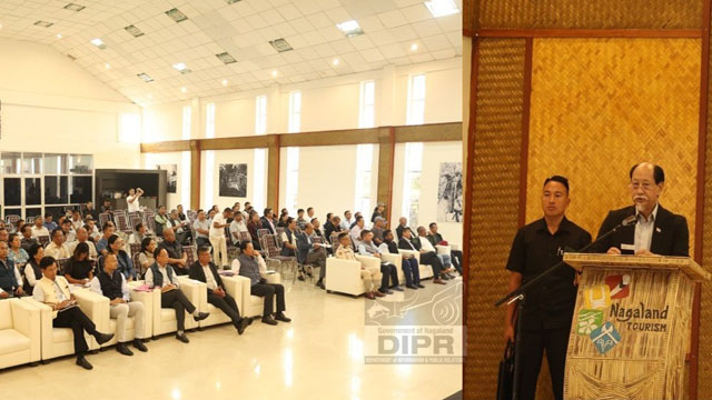 Nagaland Chief Minister Neiphiu Rio holds a meeting with ministers and officials of various departments at Naga Heritage Village in Friday to review preparations and roadmap for upcoming Hornbill Festival 2025. Image: DIPR
