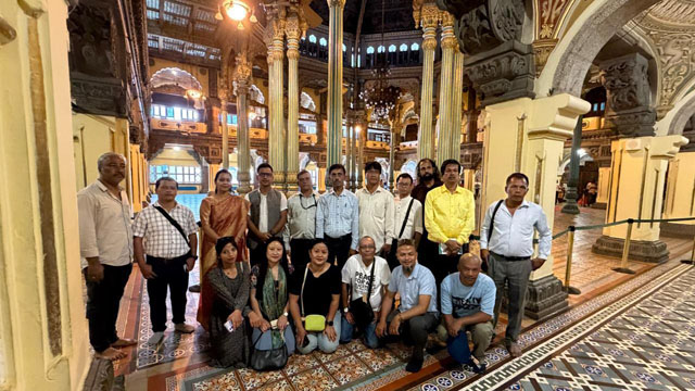 A delegation of Journalists from Meghalaya and Tripura visits the world-famous Mysuru Palace at Mysuru Monday. Image: PIB