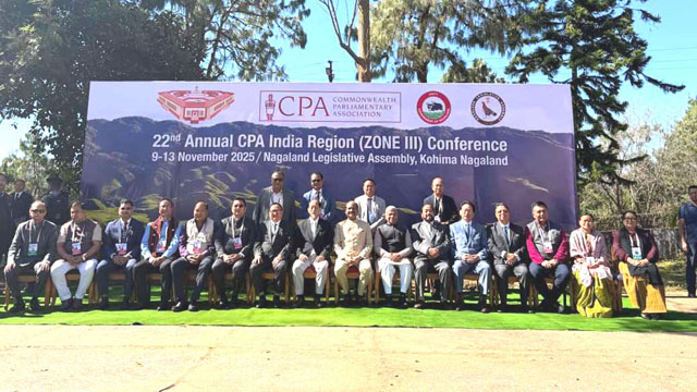 Lok Speaker Om Birla and delegates attending 22nd Annual Conference of the Commonwealth Parliamentary Association (CPA), India Region Zone-III, being hosted by the Nagaland Legislative Assembly in Kohima Monday. Image: DIPR