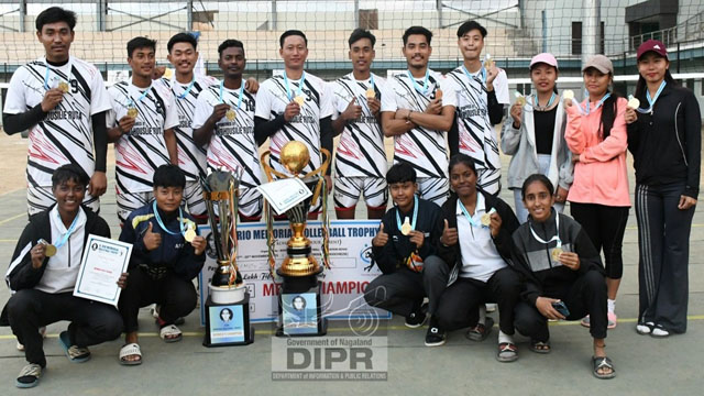 Winning team G Rio Memorial Volleyball Trophy 2025 at Kohima in Nagaland Friday. Image: DIPR