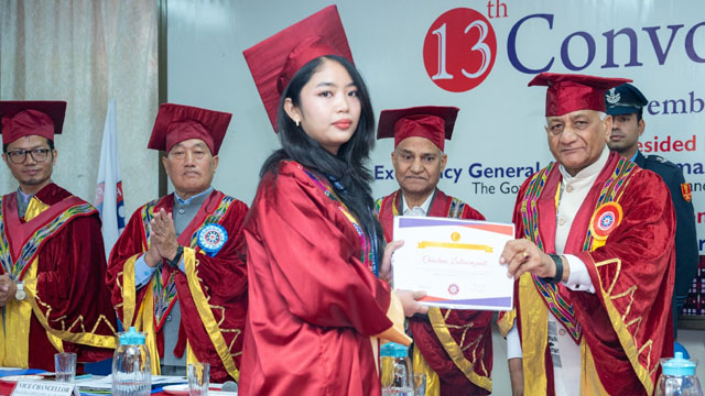Mizoram Governor General (Rt) Vijay Kumar Singh graces the 13th Convocation of the ICFAI University Friday at the Shri NJ Yasaswy Memorial Auditorium, Durtlang North, Aizawl. Image: DIPR