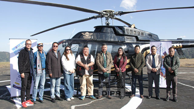 Nagaland Tourism Minister Temjen Imna Along flags off the Aerial Experience Rides - Helicopter Service for the upcoming Hornbill Festival 2025 at the Lerie Helipad in Kohima Tuesday. Image: DIPR