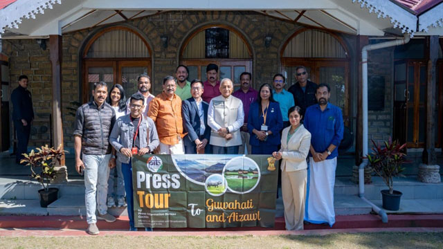 Mizoram Governor General (Retd) Vijay Kumar Singh meets a 13-member Press Tour Team from the Press Information Bureau (PIB) Cochin at the Raj Bhavan in Kohima Friday. Image: DIPR