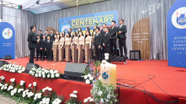 Artists perform during grand closing ceremony of the year-long Mizoram Catholic Church Centenary Jubilee celebrations held at Bishop’s House Compound, Ramthar Veng, Aizawl Sunday. Image: DIPR
