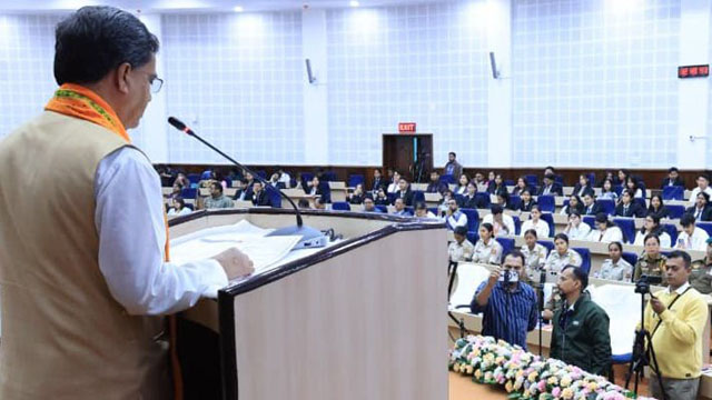 Tripura Chief Minister Dr Manik Saha speaks at the observance of International Human Rights Day in Agartala Wednesday. Image: DICA