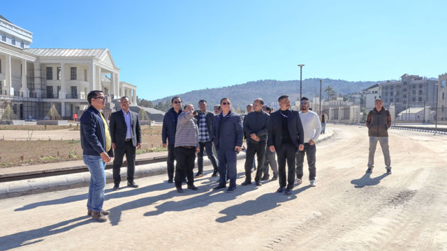 Speaker of the Meghalaya Legislative Assembly Thomas A Sangma Thursday conducts a detailed inspection of the upcoming Assembly building complex at Mawdiangdiang. Image: DIPR