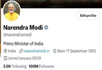 PM: 100 million followers on his social media account X