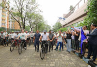 bicycle rally in celebration of world bicycle day